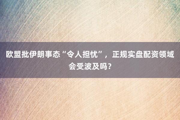 欧盟批伊朗事态“令人担忧”，正规实盘配资领域会受波及吗？