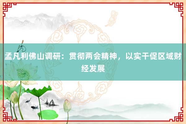 孟凡利佛山调研：贯彻两会精神，以实干促区域财经发展