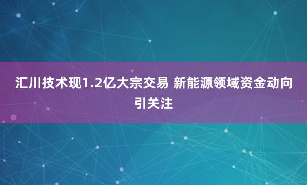 汇川技术现1.2亿大宗交易 新能源领域资金动向引关注