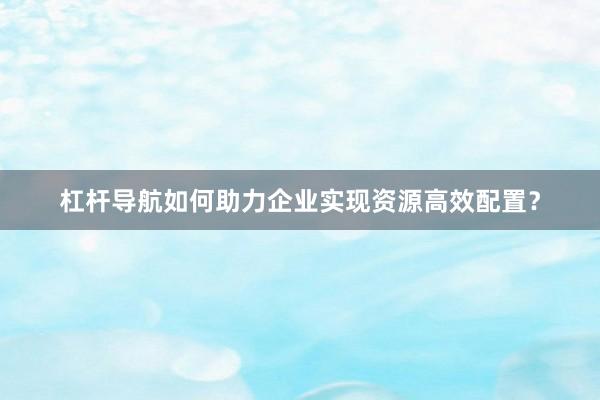 杠杆导航如何助力企业实现资源高效配置？