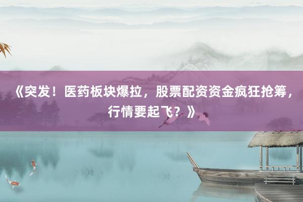 《突发!医药板块爆拉,股票配资资金疯狂抢筹,行情要起飞?》