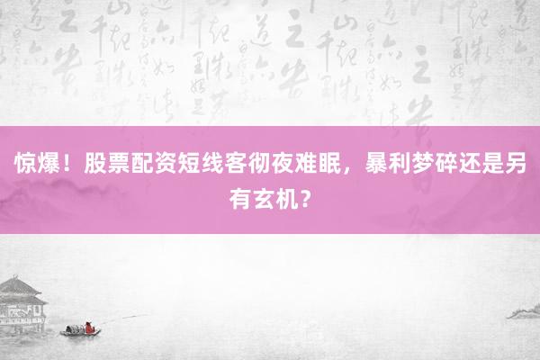 惊爆！股票配资短线客彻夜难眠，暴利梦碎还是另有玄机？